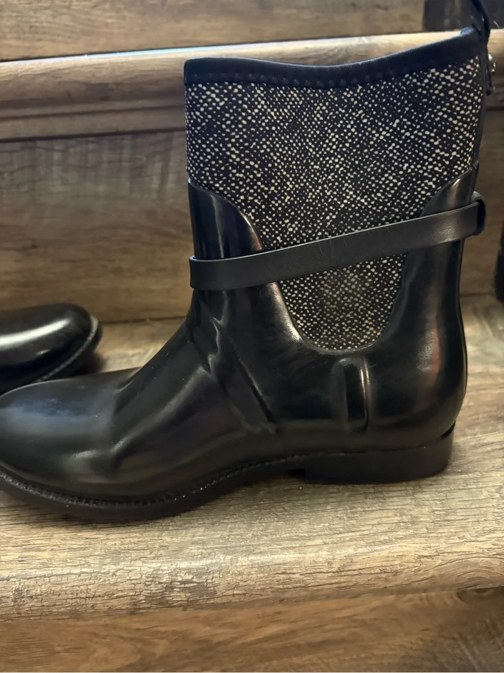 Michael Kors Black Ankle Rain Boots with Glittered Cuff and MK Charm